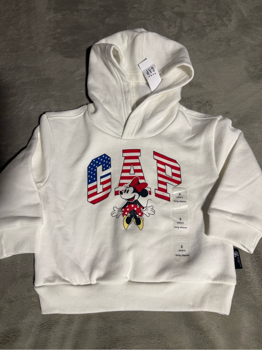 GAP White Hoodie with American Flag GAP Letters & Minnie Mouse